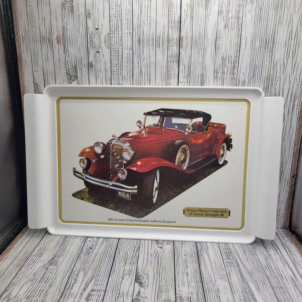 Hiram Walker Hin Red and White Vanity Tray with Classic Car Design